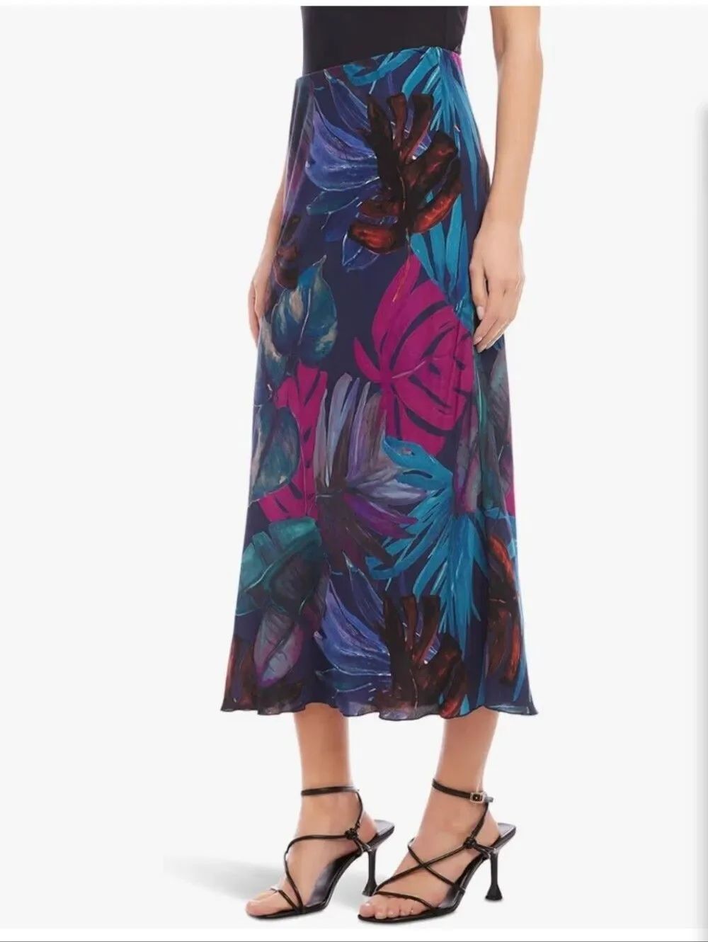 NWT Karen Lane L Majestic Magenta Midi Skirt Bias Cut Tropical